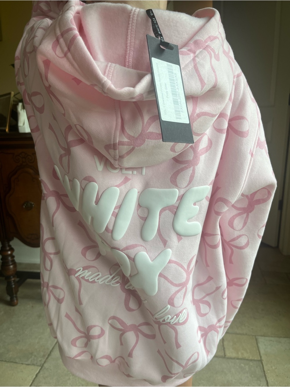 White Fox oversized printed hoodie posy bow - Picture 2 of 4